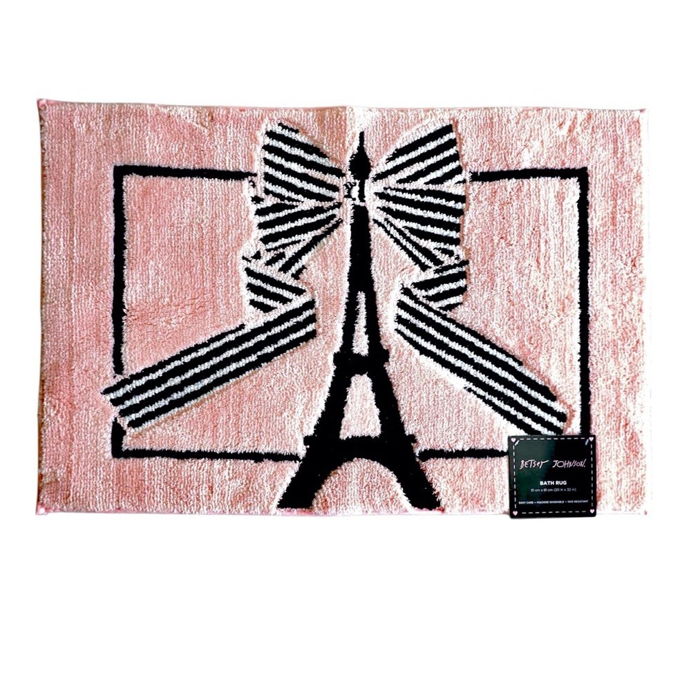 Betsey Johnson Pink Eiffel Tower Plush Rubber Back Rug 20 X 32
